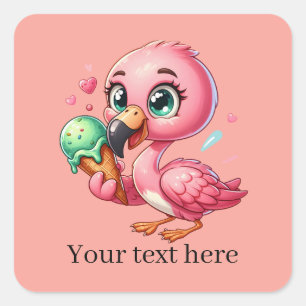 Cute ice cream pink flamingo add text square sticker