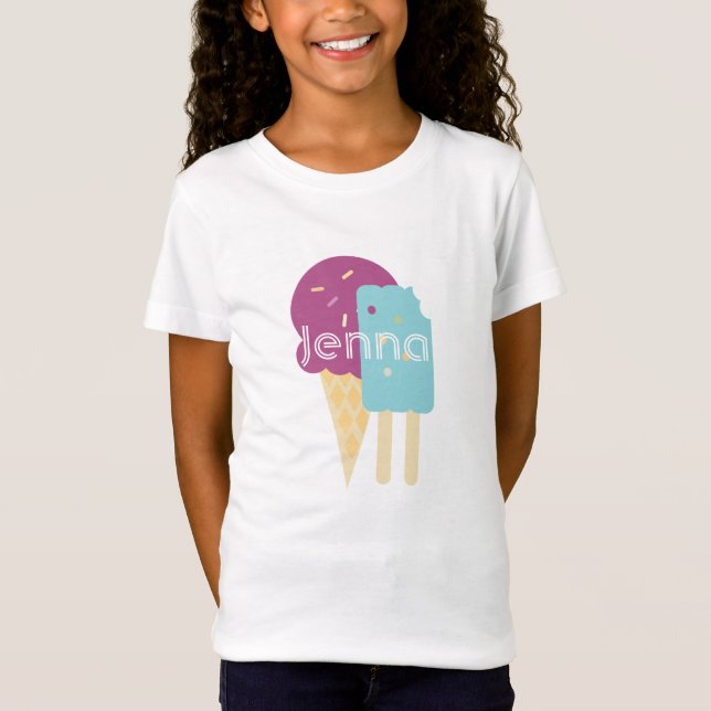 Cute Ice Cream Purple Blue Birthday Party T-Shirt (Front)