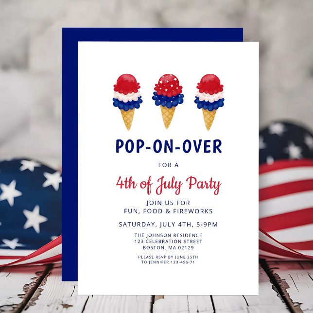 Cute Ice Cream Red, White And Blue 4th of July Invitation (Cute Ice Cream Red, White And Blue 4th of July Invitation)