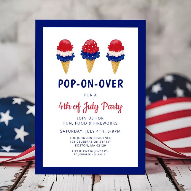 Cute Ice Cream Red, White And Blue 4th of July Invitation (Cute Ice Cream Red, White And Blue 4th of July Invitation)