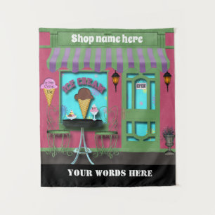 Cute ice cream shop add name and message tapestry