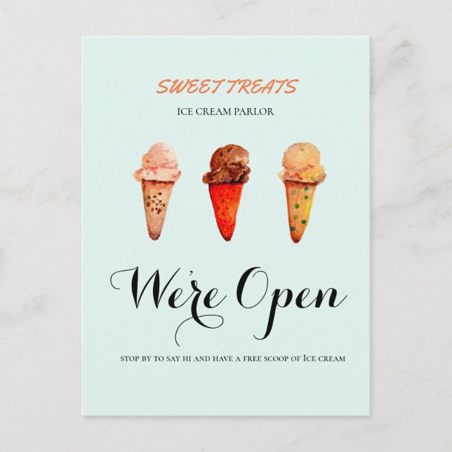Cute  Ice Cream shop  We're Open  Postcard (Front)