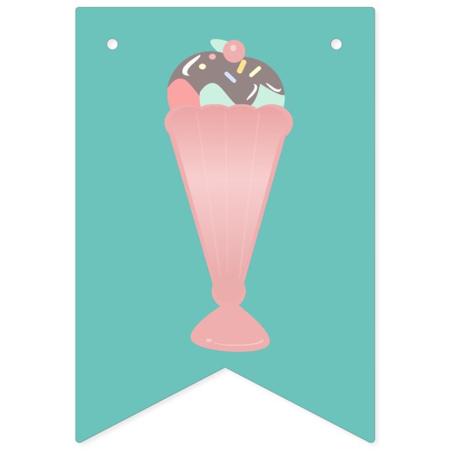 Cute Ice Cream Sundae Pink Pastel Sprinkles Bunting (First Flag)