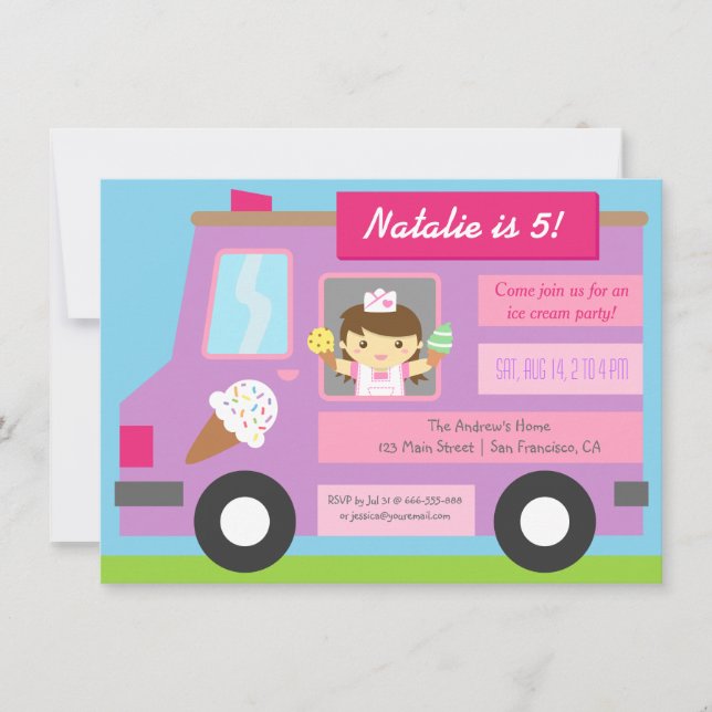 Cute Ice Cream Truck Birthday Party invitations (Front)