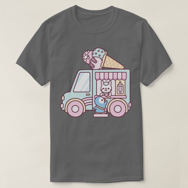 Cute Ice Cream Truck With Bunny And Penguin T-Shirt (Design Front)