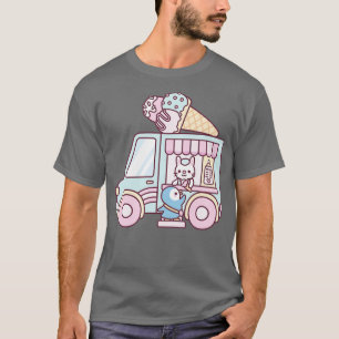 Cute Ice Cream Truck With Bunny And Penguin T-Shirt
