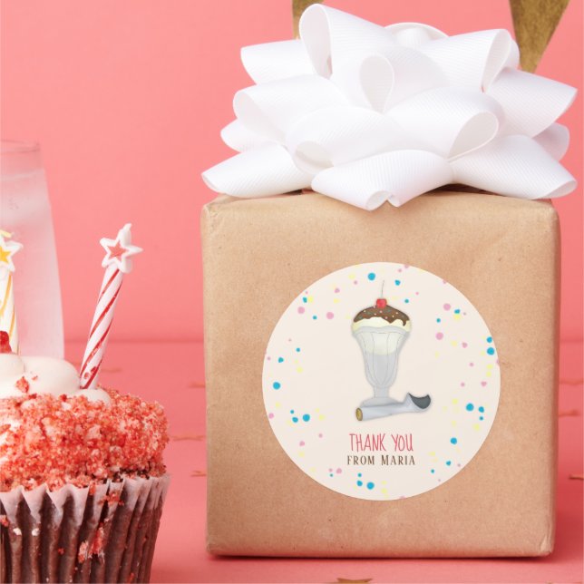 Cute Ice Cream Whimsical Colourful Sundae Thank Yo Classic Round Sticker (Party)