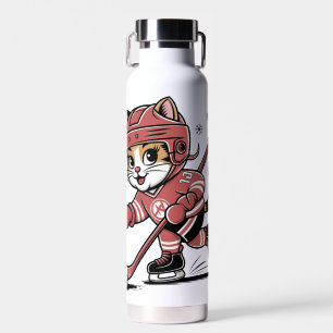 Cute Ice Hockey Cat Player – Fun Sports Cartoon De Water Bottle