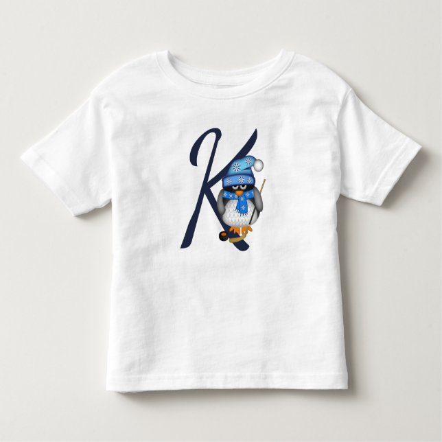 Cute ice hockey penguin and custom text toddler T-Shirt (Front)