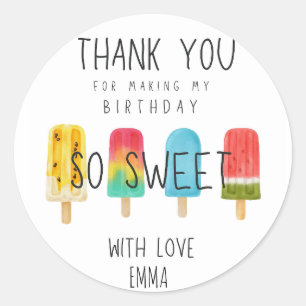 Cute Ice pop birthday Thank you Favour Classic Round Sticker