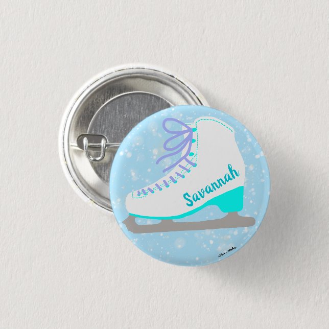 Cute Ice Skate Blue Personalized Figure Skater's 3 Cm Round Badge (Front & Back)
