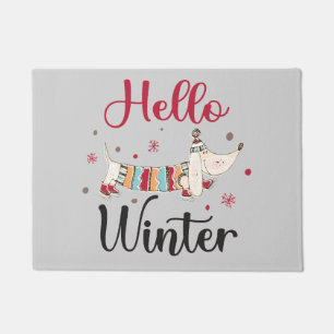 Cute ice skating dog doormat