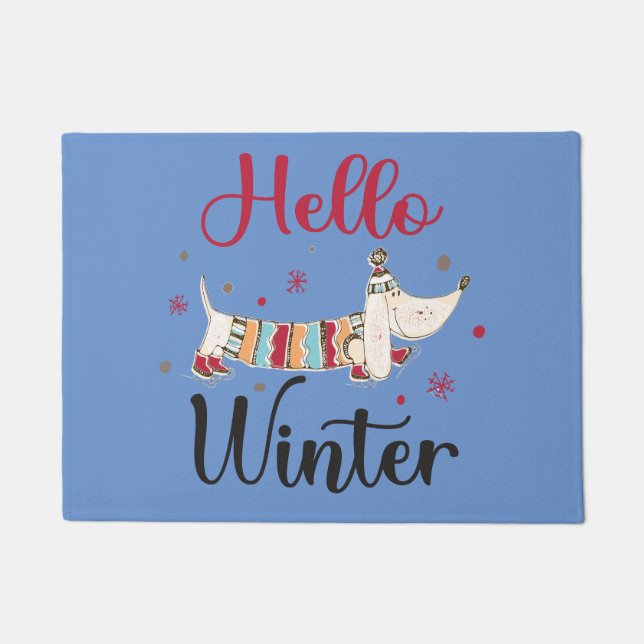 Cute ice skating dog doormat (Front)