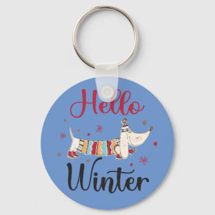 Cute ice skating dog key ring