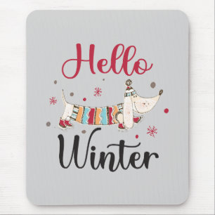 Cute ice skating dog mouse pad