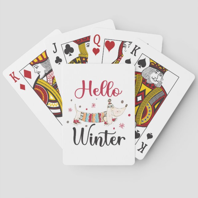 Cute ice skating dog playing cards (Back)