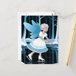 Cute Ice Skating Fairy Icy Winter Pond Postcard