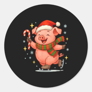 Cute Ice Skating G Funny Santa Christmas Holiday Classic Round Sticker