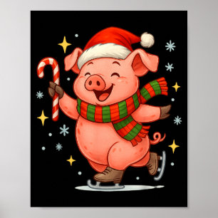 Cute Ice Skating G Funny Santa Christmas Holiday Poster