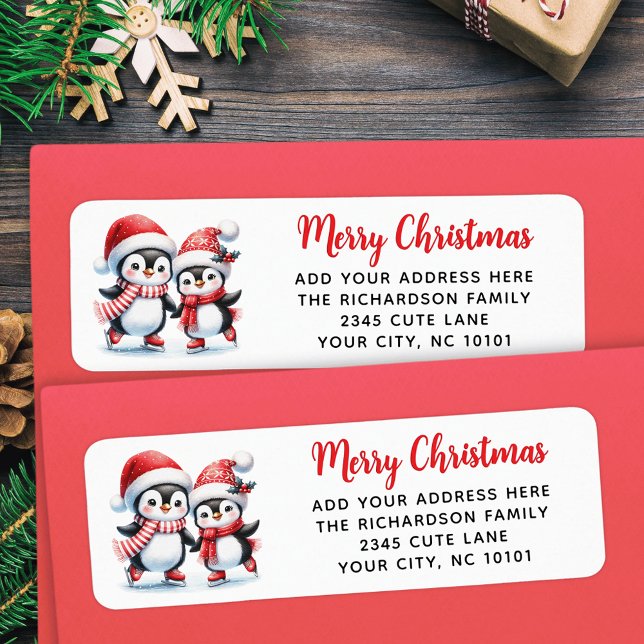 Cute Ice Skating Penguins in Red Merry Christmas (Creator Uploaded)