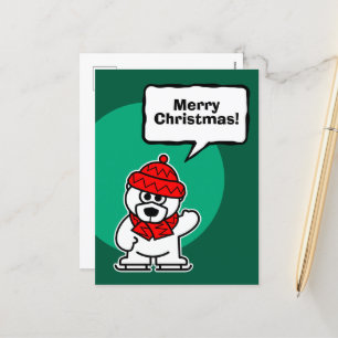 Cute Ice skating polar bear Christmas Holiday Postcard