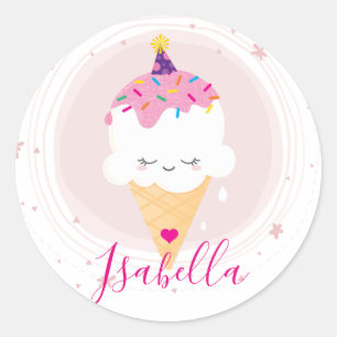 CUTE ICECREAM CONE kawaii illustration sprinkles Classic Round Sticker