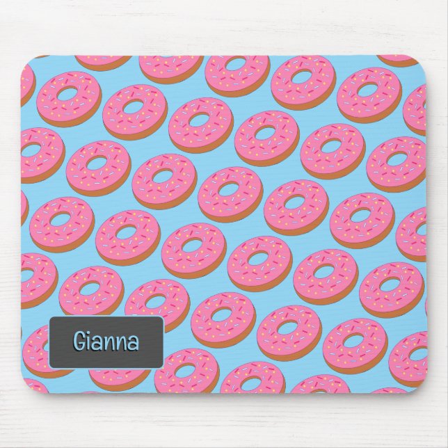 Cute Iced Doughnuts - Pink Frosted Rings with Name Mouse Pad (Front)
