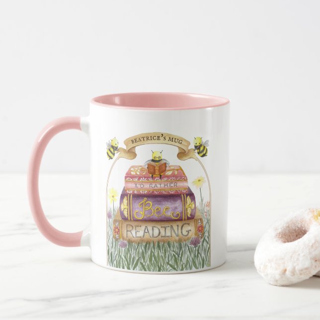  Cute I'd Rather Bee Reading Bookworm Birthday Mug (With Donut)