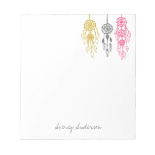 Cute Illustrated Bohemian Dreamcatchers Monogram Notepad