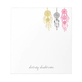 Cute Illustrated Bohemian Dreamcatchers Monogram Notepad