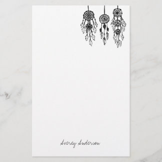 Cute Illustrated Bohemian Dreamcatchers Monogram Stationery