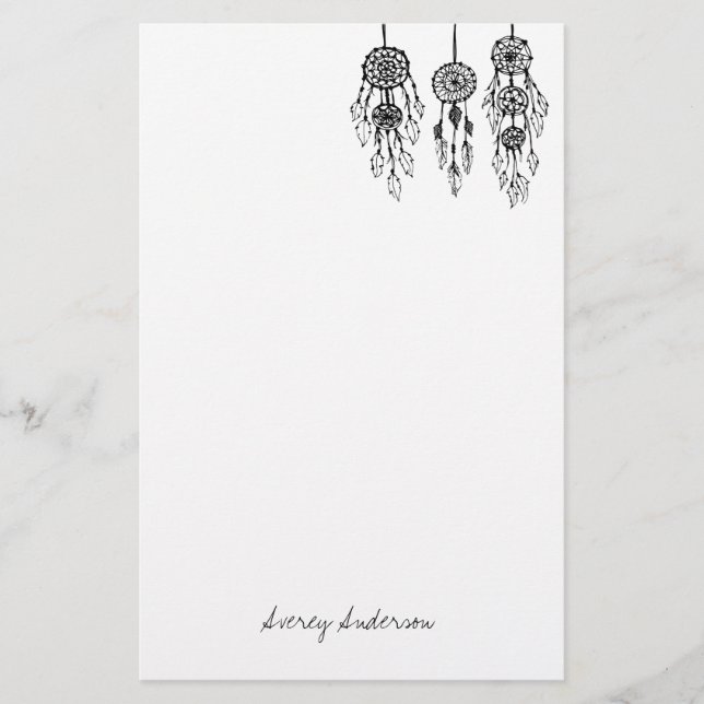 Cute Illustrated Bohemian Dreamcatchers Monogram Stationery (Front)
