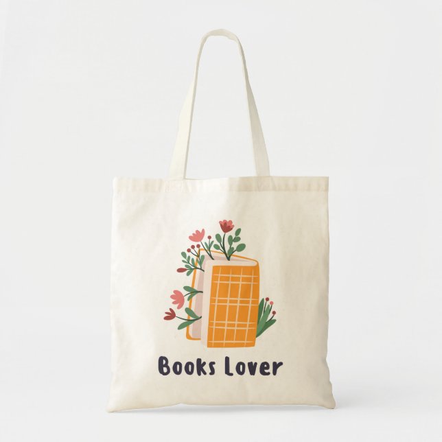 Cute Illustrated Book Lover Tote Bag (Front)