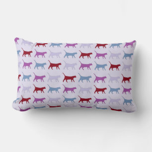 Cute Illustrated Cats Walking Purple Pattern Lumbar Cushion