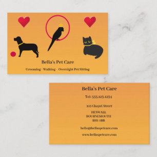 Cute Illustrated Dog Cat & Bird Pet Care Services Business Card