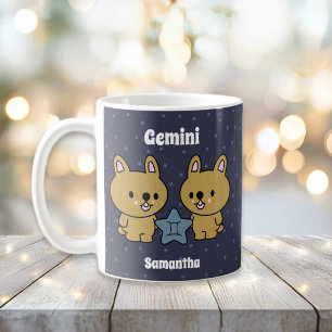 Cute Illustrated Gemini Zodiac Personalised Coffee Mug