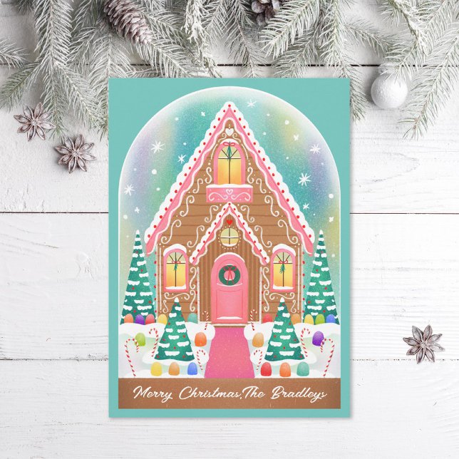 Cute Illustrated Gingerbread Snowglobe Holiday Card (Creator Uploaded)