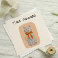 Cute Illustrated Grey Cat With Bow