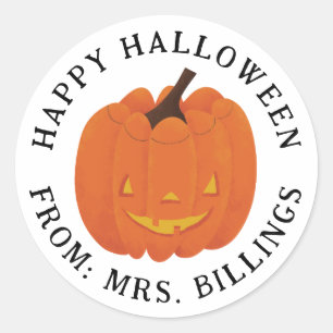 Cute, illustrated jack o' lantern pumpkin custom classic round sticker