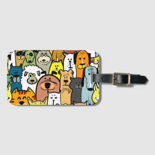 Cute illustrated pets background luggage tag