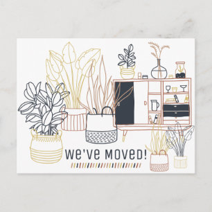 Cute Illustrated Plants We've Moved New Address Postcard