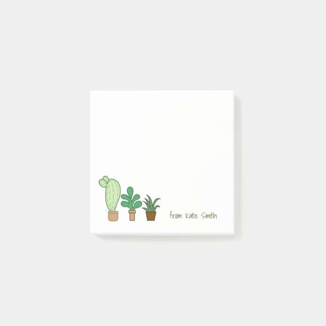 Cute Illustrated Pots of Succulents and Cactus Post-it Notes (Front)