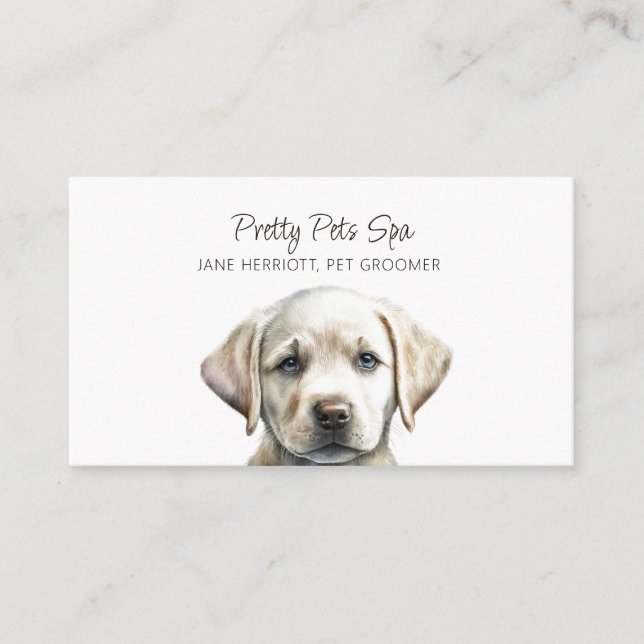 Cute Illustrated Puppy Pet Groomer Dog Spa Business Card (Front)