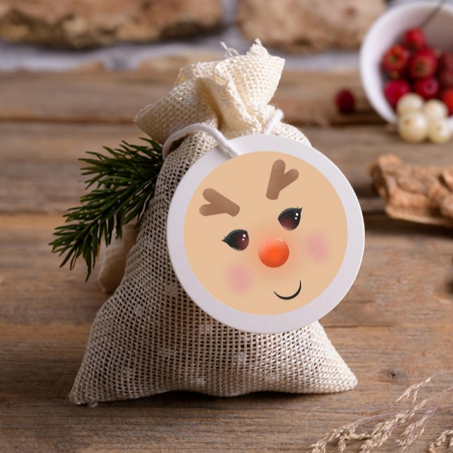 Cute Illustrated Reindeer Face Classic Round Sticker (Creator Uploaded)