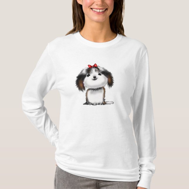 Cute Illustrated Shih Tzu Puppy T-Shirt (Front)