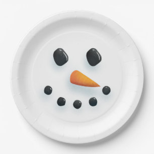 Cute Illustrated Snowman Face Paper Plate