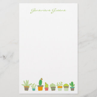 Cute Illustrated Succulent Monogram Stationery