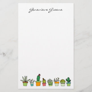 Cute Illustrated Succulent Monogram Stationery