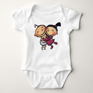 Cute Illustrated Toddlers Hugging Baby Bodysuit