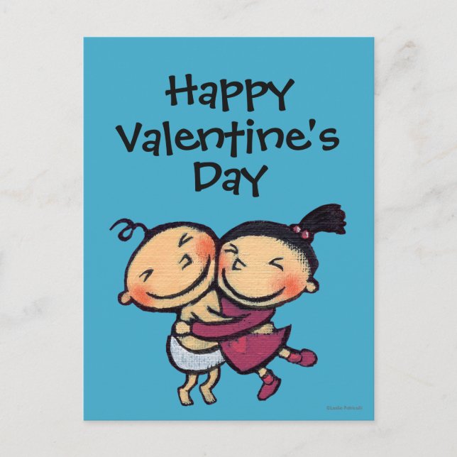 Cute Illustrated Toddlers Hugging Holiday Postcard (Front)